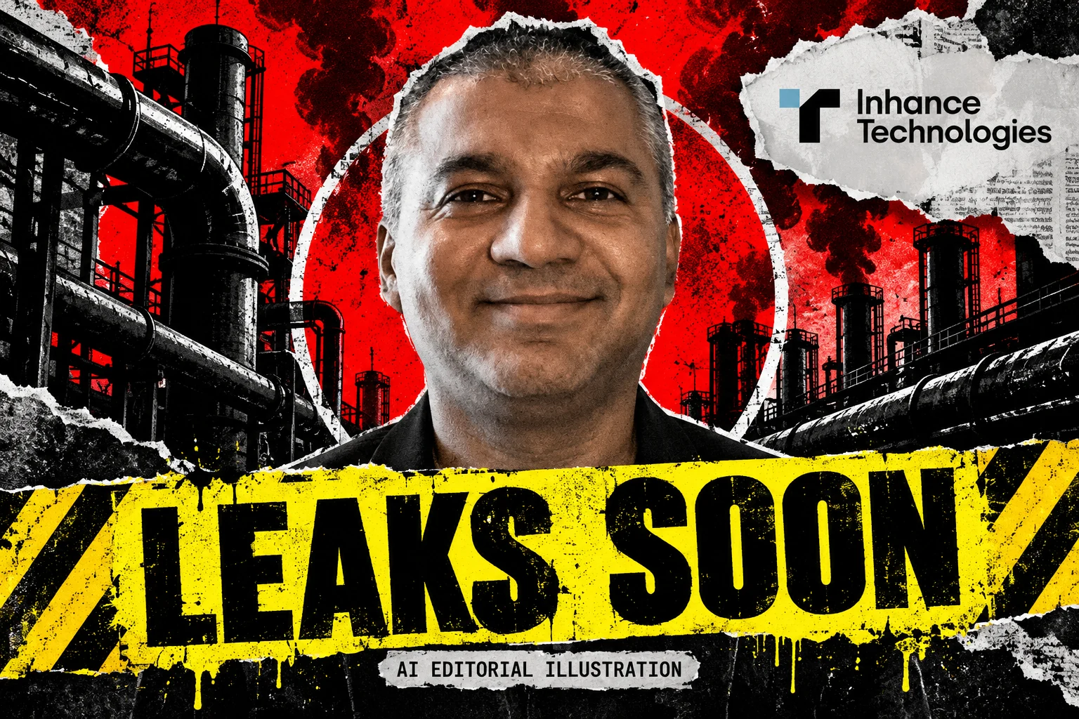 AI editorial collage featuring Prakash Iyer and the Inhance Technologies logo, with LEAKS SOON typography — How to read an environmental allegation before sharing it