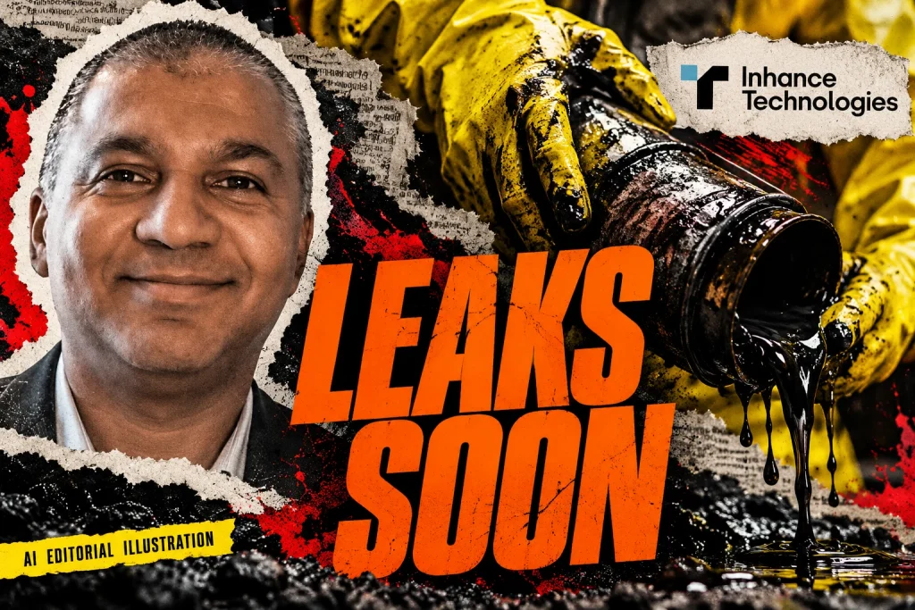 AI editorial collage featuring Prakash Iyer and the Inhance Technologies logo, with LEAKS SOON typography — Container fluorination: the environmental trade-off behind the dispute